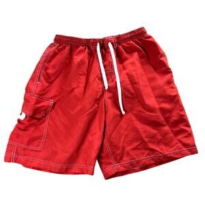 Mens Red Swim Trunks Size Small Lifeguard Shorts
